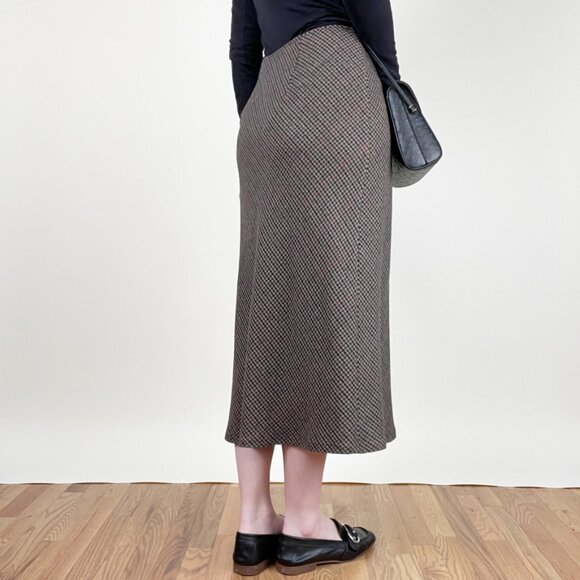 Vintage Tweed Wool Column Midi Maxi Skirt High Rise Preppy Dark Light Academia - Picture 9 of 10